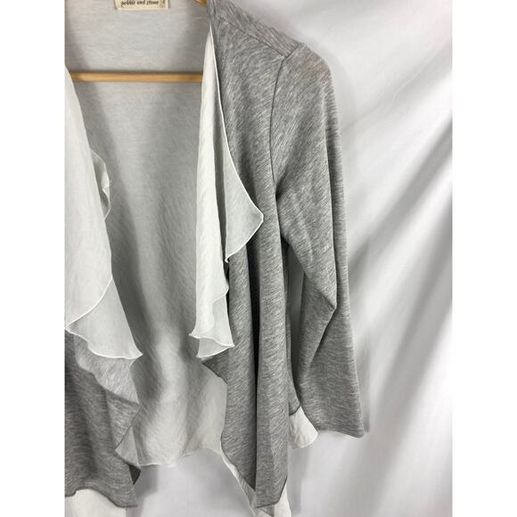 Pebble & Stone Anthro Draped Front Grey White Cardigan Size Small - Picture 3 of 7